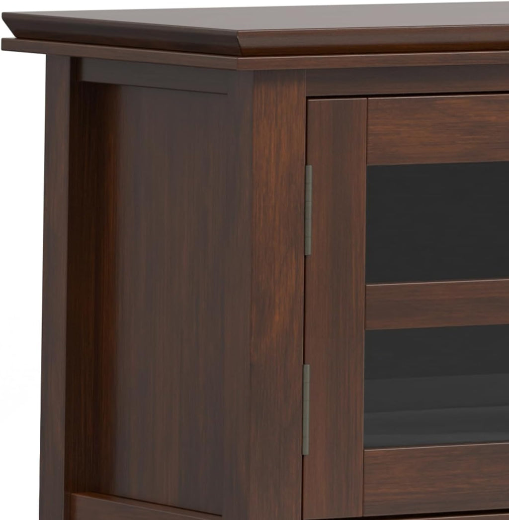 SIMPLIHOME Artisan TV Stand - 72 inch Wide Solid Wood Low Media Console in Russet Brown, Transitional Entertainment Center for Living Room for TVs up to 80 Inches with Shelves and Cable Management