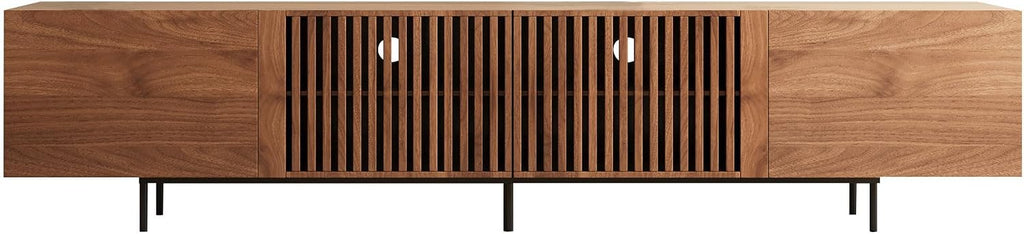 Mid Century Modern TV Stand for 80+ Inch TVs, 94.48' Walnut Console with Ample Storage – Stylish Entertainment Center for Living Room or Bedroom