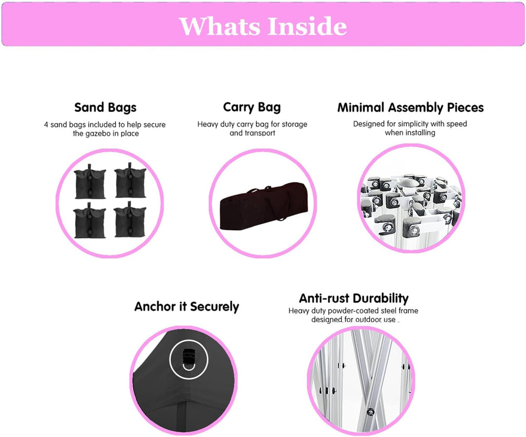 10x20 Pop Up Canopy with 6 Sidewalls Commercial Canopy Tent UPF 50+ All Weather Waterproof Outdoor Wedding Party Tent for Gazebo, Camping, Backyard Parties with Sand Bag, Pink