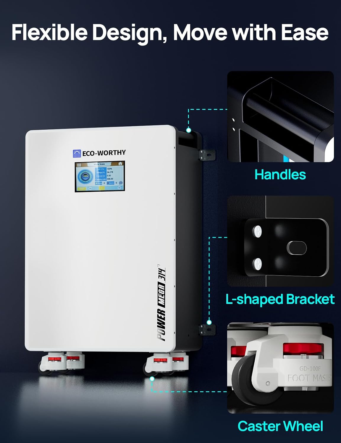 ECO-WORTHY Powermega 48V 314Ah(2 Pack) LiFePO4 Energy Storage System with 10kW Hybrid Inverter, Smart Active Balancing BMS, Built-in Bluetooth&WiFi, 7' LCD, RS485/CAN/RS232 for Off-Grid&Home Backup