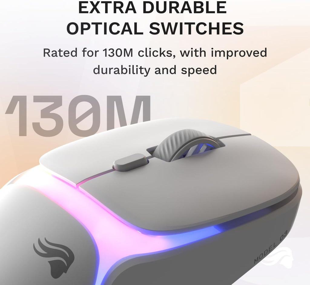 GLORIOUS Gaming Model O3 Wireless Gaming Mouse - InfinitePlay Swappable Battery, 130H Battery Life, 8k Polling, 130M Optical Switches, Ultralight 66g, 30K DPI Optical Sensor, RGB - White