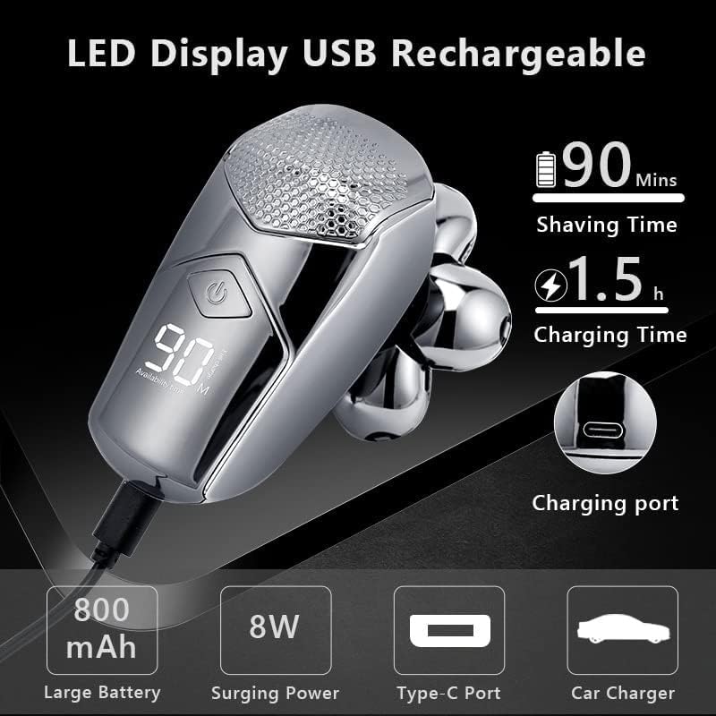 Electric Shavers for Bald Men, 6in1 Electric Razor Electric Shaver USB Rechargeable Shaving Machine for Men Beard Razor Wet-Dry Dual Use Water Proof Fast Charging