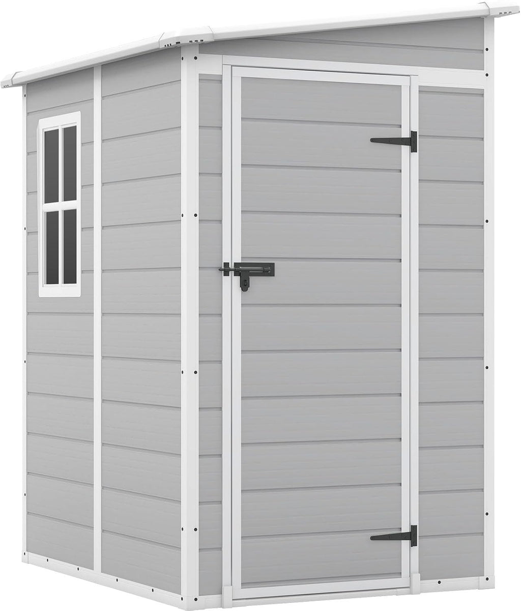 Patiowell 5x4 FT Outdoor Storage Shed with Floor, Resin Outside Storage Shed with Floor & Lockable & Window Door for Patio Furniture, Garden Tools and Bicycle, Light Gray
