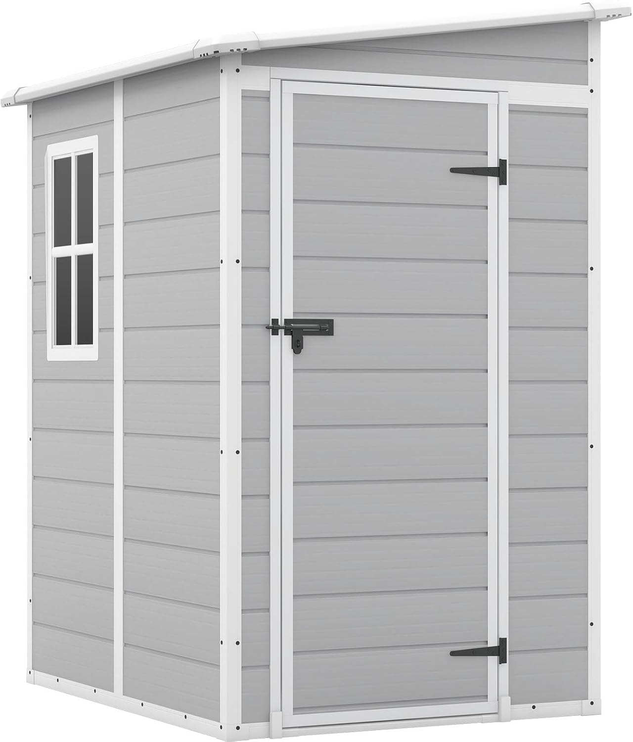Patiowell 5x4 FT Outdoor Storage Shed with Floor, Resin Outside Storage Shed with Floor & Lockable & Window Door for Patio Furniture, Garden Tools and Bicycle, Light Gray