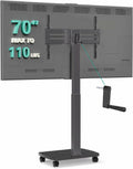 WALI Rolling TV Stand with Hand Crank Lift, Mobile Tall Television Stand Mount on Wheels for 30-70' TVs up to 110 lbs, Swivel Height Adjustable TV Cart with Wood Base for Bedroom(TVDVD-7MR), Black