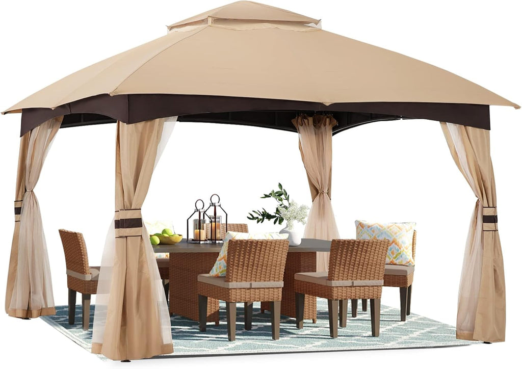 ABCCANOPY 8x8 Outdoor Gazebo - Patio Gazebo with Mosquito Netting, Outdoor Canopies for Shade and Rain for Lawn, Garden, Backyard & Deck (Beige)
