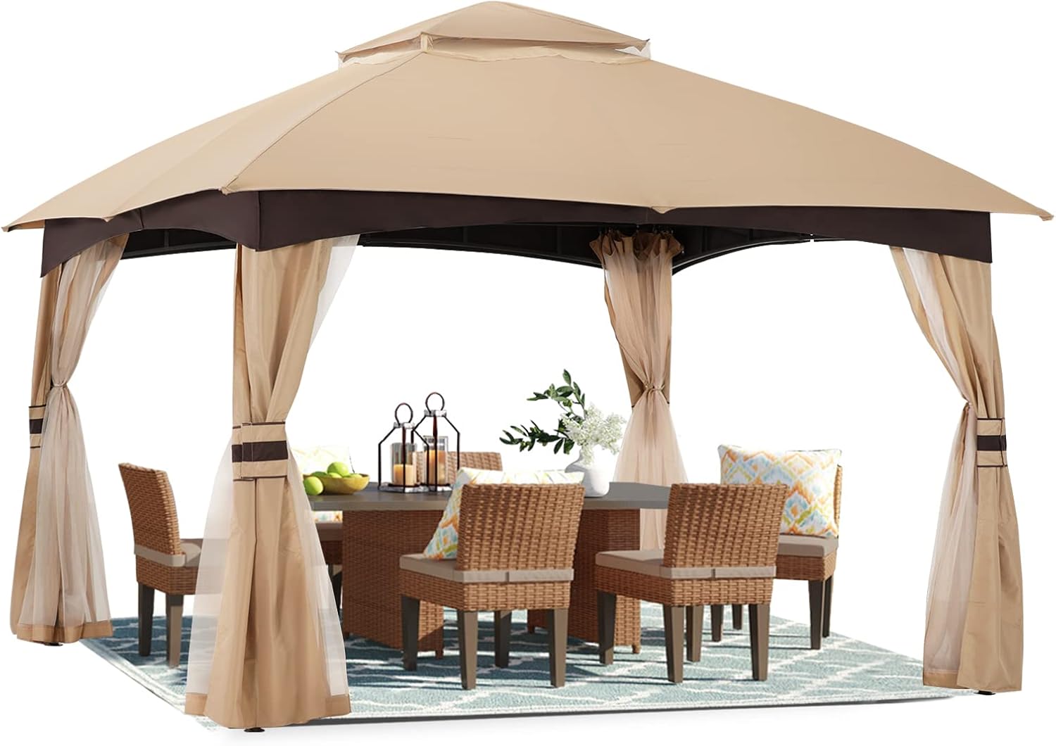 ABCCANOPY 8x8 Outdoor Gazebo - Patio Gazebo with Mosquito Netting, Outdoor Canopies for Shade and Rain for Lawn, Garden, Backyard & Deck (Beige)