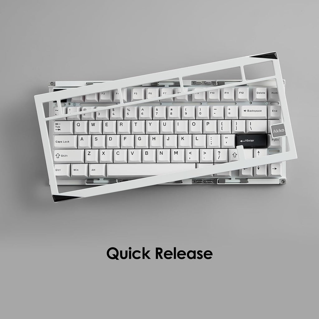 Akko Gem 01 QMK/VIA Aluminum Mechanical Keyboard Tri-Mode RGB Hot-swappable Wireless Gaming Keyboard Black on White, Pre-lubed Stellar Rose Switch