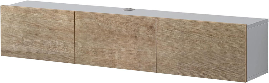 Atelier Mobili Oak TV Console, Wall Mounted TV Stand for Up to 75 Inch TV, Entertainment Center with Floating Shelf