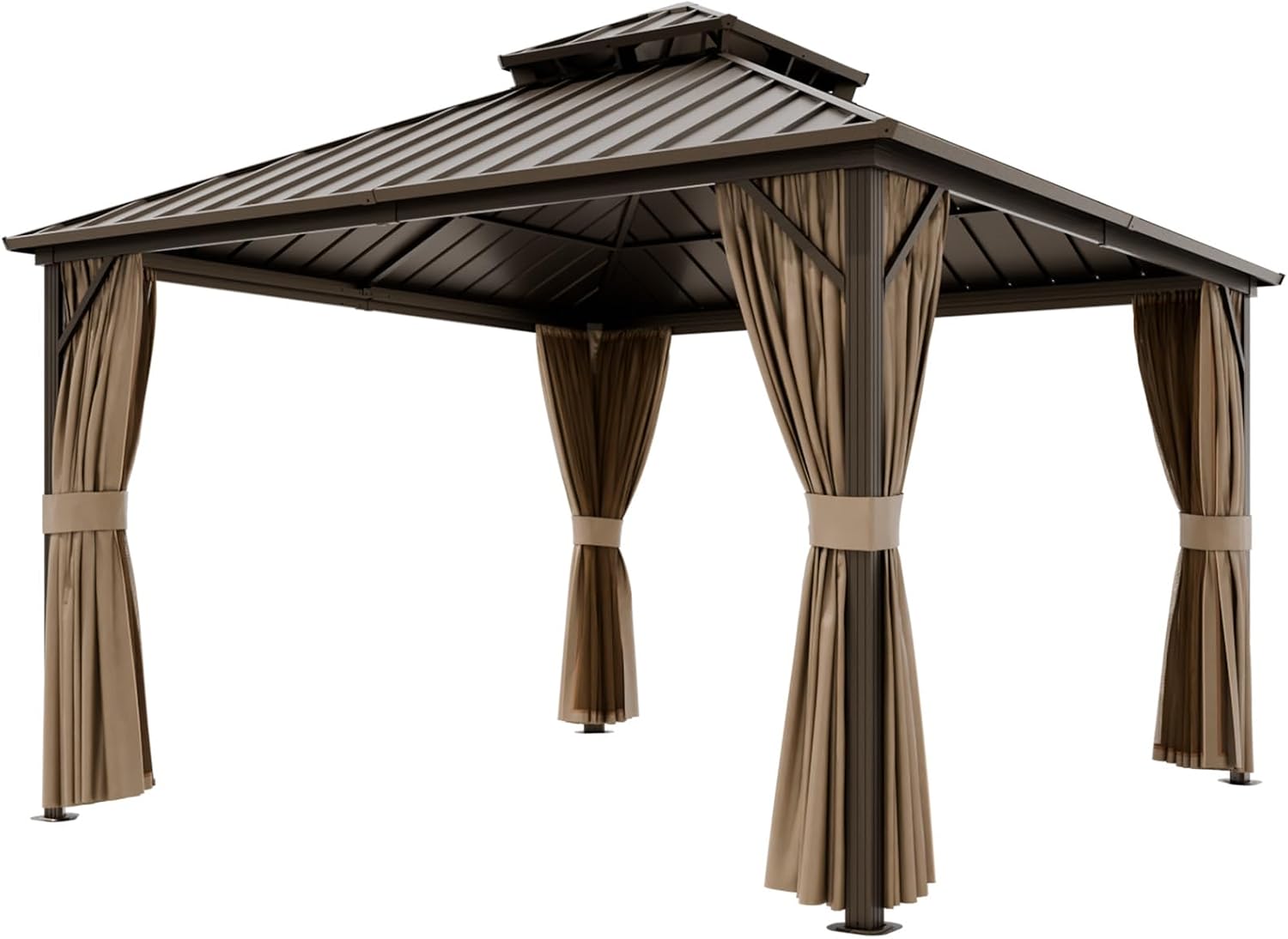 COOS BAY 12x12 Hardtop Gazebo with Aluminum Frame, Galvanized Steel Roof with UV Protection for Patio, Backyard, Garden, Outdoor Events, Dark Brown/Tan