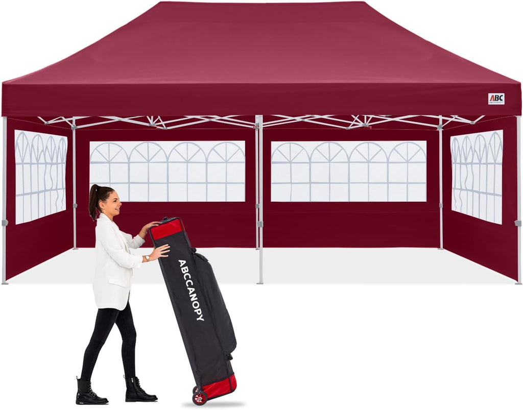 ABCCANOPY Outdoor Winter Gazebo 8x16, Premium Instant Pop Up Canopy Tent with Elegant Church Window,Snow and Rain Protection, Bonus Wheeled Bag,Burgundy