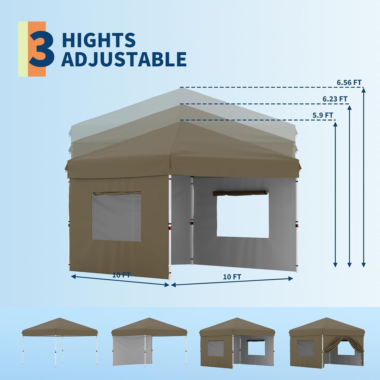 10'x10' Brown Pop Up Canopy Tent with 3 Sidewalls, Waterproof and UV Resistant Outdoor Gazebo, Easy Up Sun Shade Shelter for Parties, Events, Backyard, Camping