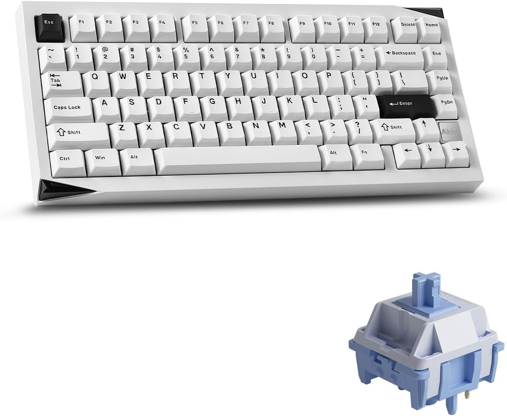 Akko Gem 01 QMK/VIA Aluminum Mechanical Keyboard Tri-Mode RGB Hot-swappable Wireless Gaming Keyboard, Black on White, Pre-lubed Mirror Switch