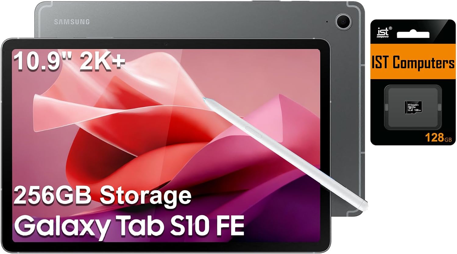 Samsung Galaxy Tab S10 FE AI Android Tablet (10.9' 2K+ 90Hz Touchscreen, 8-Core, 8GB RAM, 256GB Storage (128GB+128GB SD Card)), S Pen, Long Battery Life, Dual Cameras, Ultra Light, SM-X520, NA Version