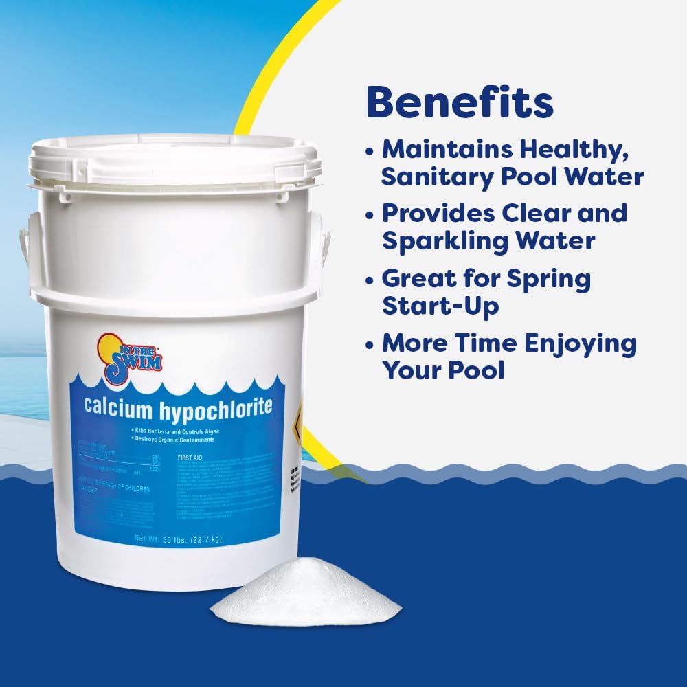 In The Swim Chlorine and Shock Bundle for Sanitizing Swimming Pools – Includes 25 Pound Bucket of 3 Inch Stabilized Chlorine Tablets and 50 Pound Bucket of 68% Cal-Hypo Pool Shock