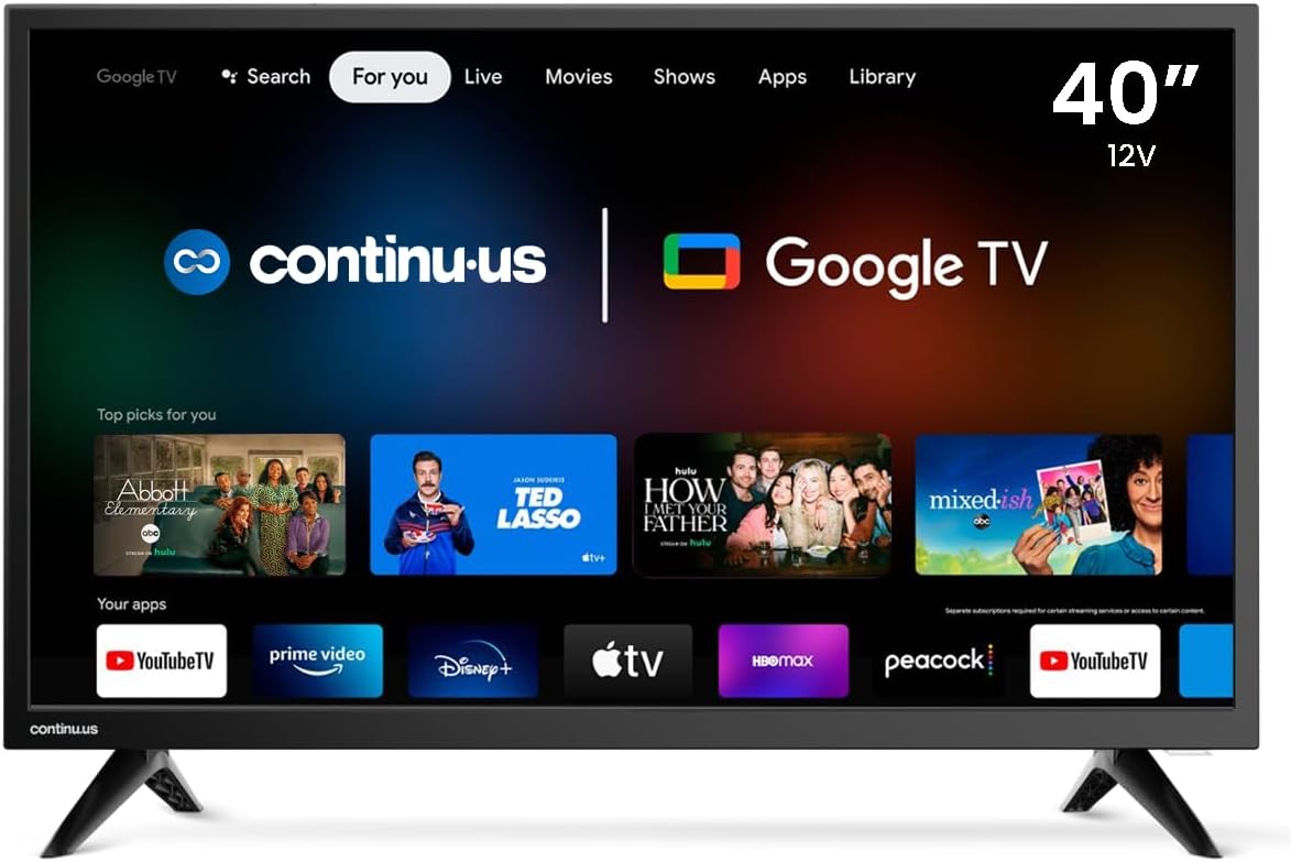 continuus 40' 12V RV Smart TV with Chromecast and Free Streaming Apps – 1080p HD – CT-40TS10