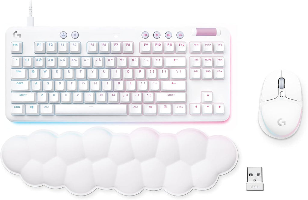 Logitech G713 Wired Mechanical Gaming Keyboard Tactile + G705 Wireless Gaming Mouse Bundle - White Mist