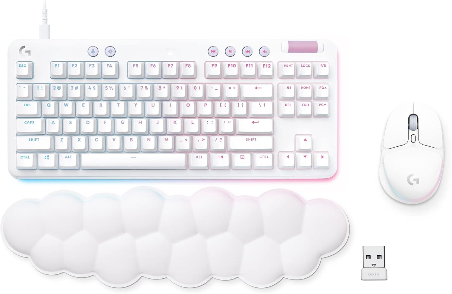 Logitech G713 Wired Mechanical Gaming Keyboard Tactile + G705 Wireless Gaming Mouse Bundle - White Mist