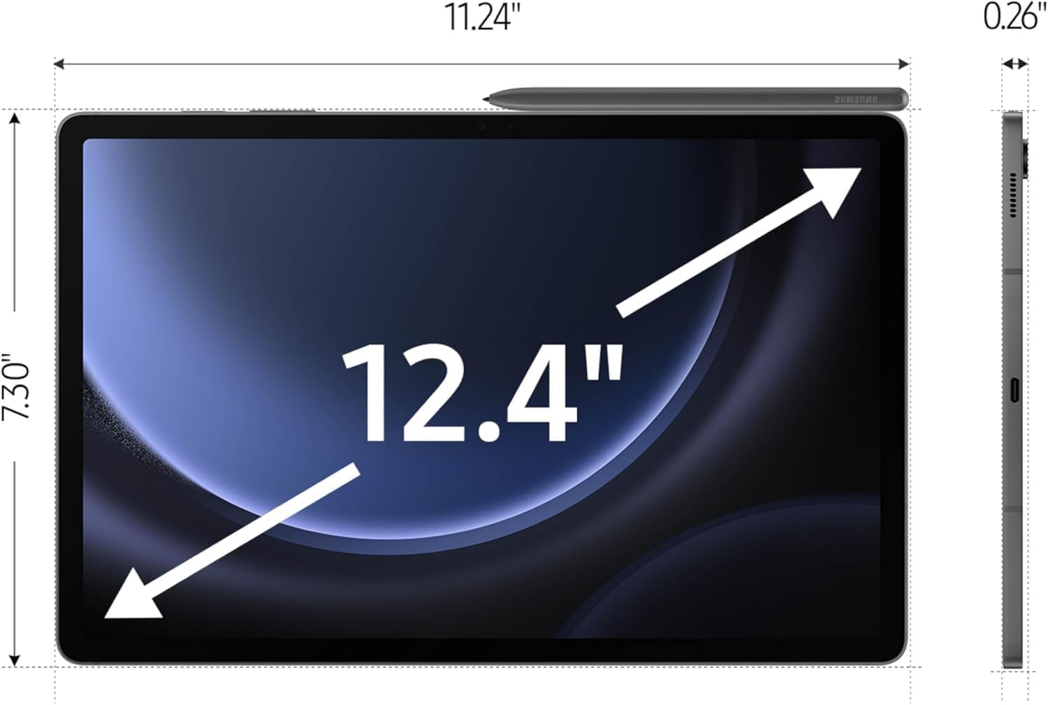 Samsung Galaxy Tab S9 FE+ Plus Android Tablet (12.4' Touchscreen, 8GB RAM, 384GB Storage: 128GB+256GB SD, 18-Hr Battery Life, S Pen, 1 Front Camera + 2 Rear Cameras, Lightweight Design), SM-X610, Gray
