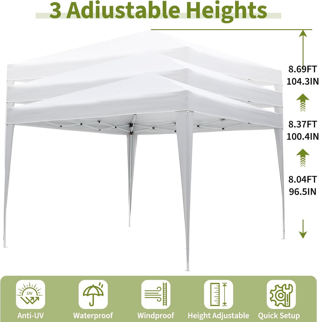 10x10 Pop Up Canopy with 4 Sidewalls, Outdoor Portable Instant Canopy Tent, Waterproof Pop Up Tent, Versatile Gazebo for Camping, Outdoor Parties, Backyard,Beach Activities,White