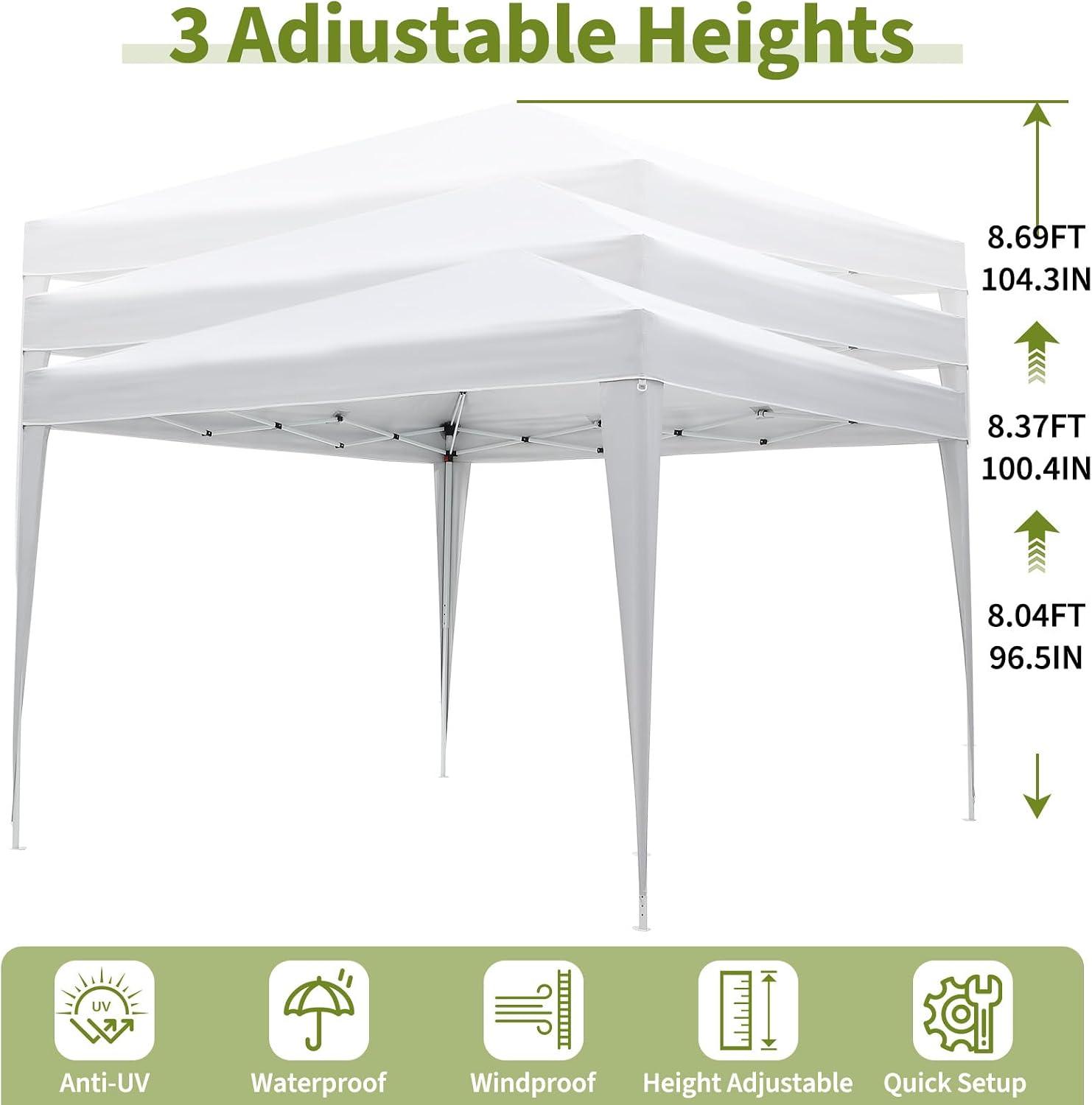 10x10 Pop Up Canopy with 4 Sidewalls, Outdoor Portable Instant Canopy Tent, Waterproof Pop Up Tent, Versatile Gazebo for Camping, Outdoor Parties, Backyard,Beach Activities,White