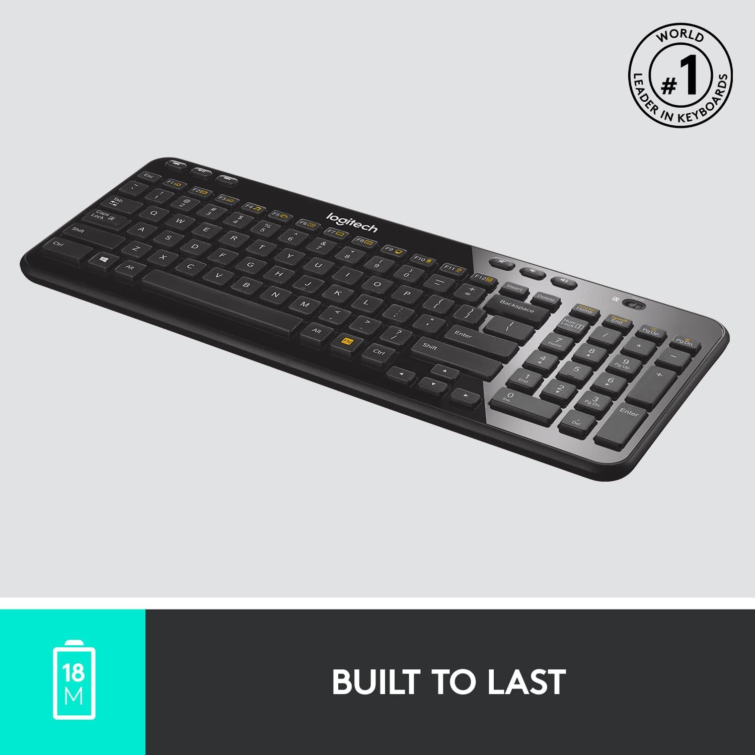 Logitech K360 Wireless USB Desktop Keyboard — Compact Full Keyboard, 3-Year Battery Life (Glossy Black)