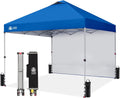 CROWN SHADES 10x10 Pop Up Canopy with 1 Side Wall - Beach Tent with One Push Setup - Outdoor Sun Shade for Events, Parties, Camping - Gazebo with STO-N-Go Cover Bag (Blue)