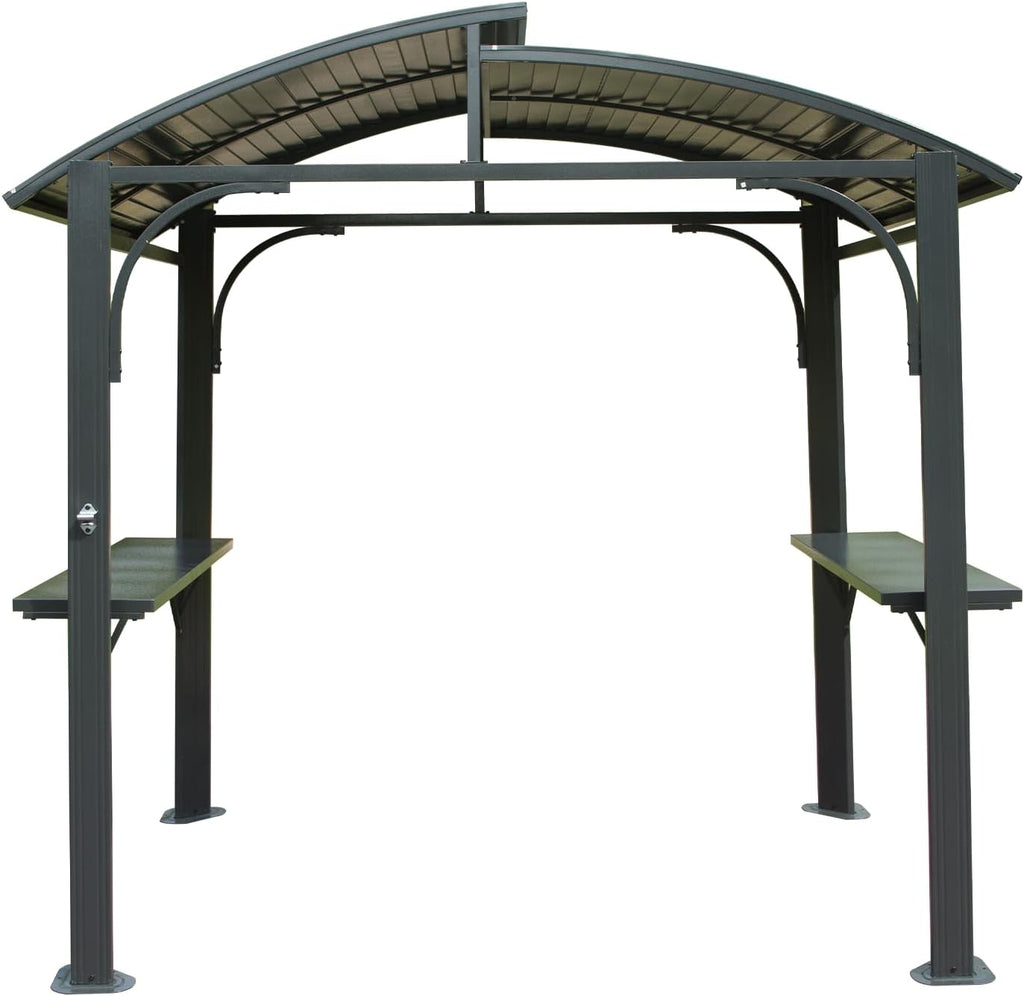 8x5FT Arc Roof, Grill Canopy for Outdoor Grill w,Double Galvanized Steel Roof and 2 Side Shelves, BBQ Gazebo Grill Tent for Patio GBackyard, Grey