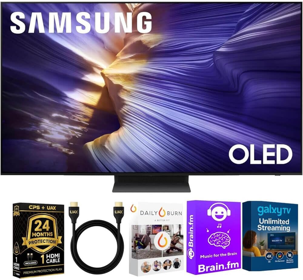 Samsung OLED S90F 4K Smart TV Bundle – Ultra Thin Design, HDR+, 144Hz Gaming, Alexa Built-in, AI Upscaling w/AUX HDMI Cable, 2-Year Protection, Streaming Apps (65, Inches)