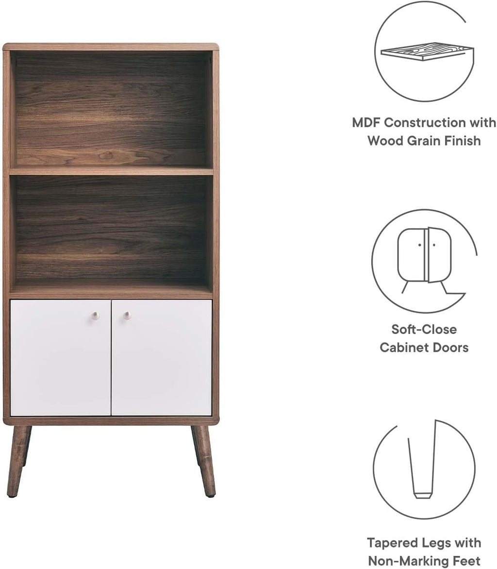 Modway EEI-6230-WAL-WHI Transmit Display Cabinet Bookshelf, Walnut White