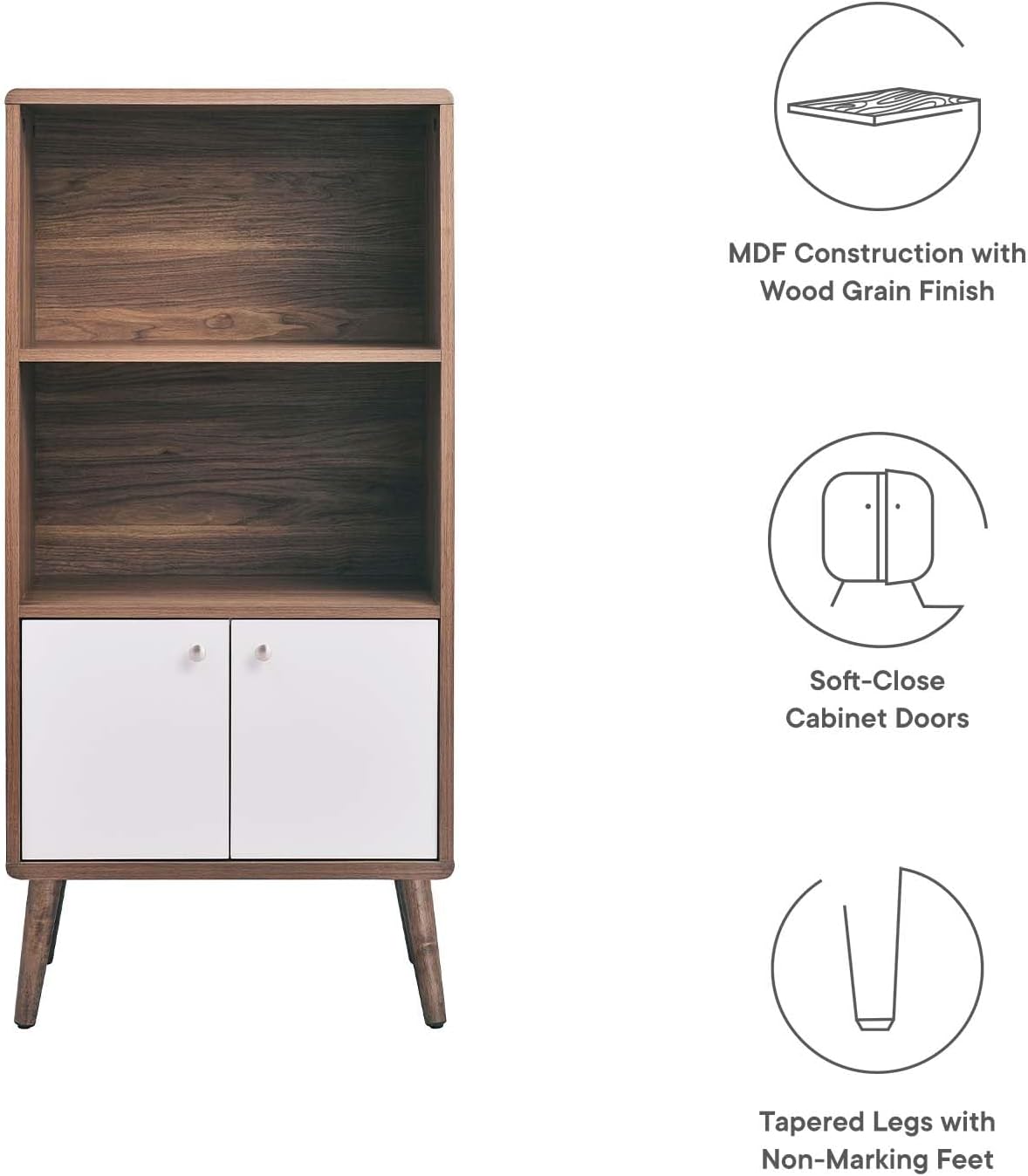 Modway EEI-6230-WAL-WHI Transmit Display Cabinet Bookshelf, Walnut White