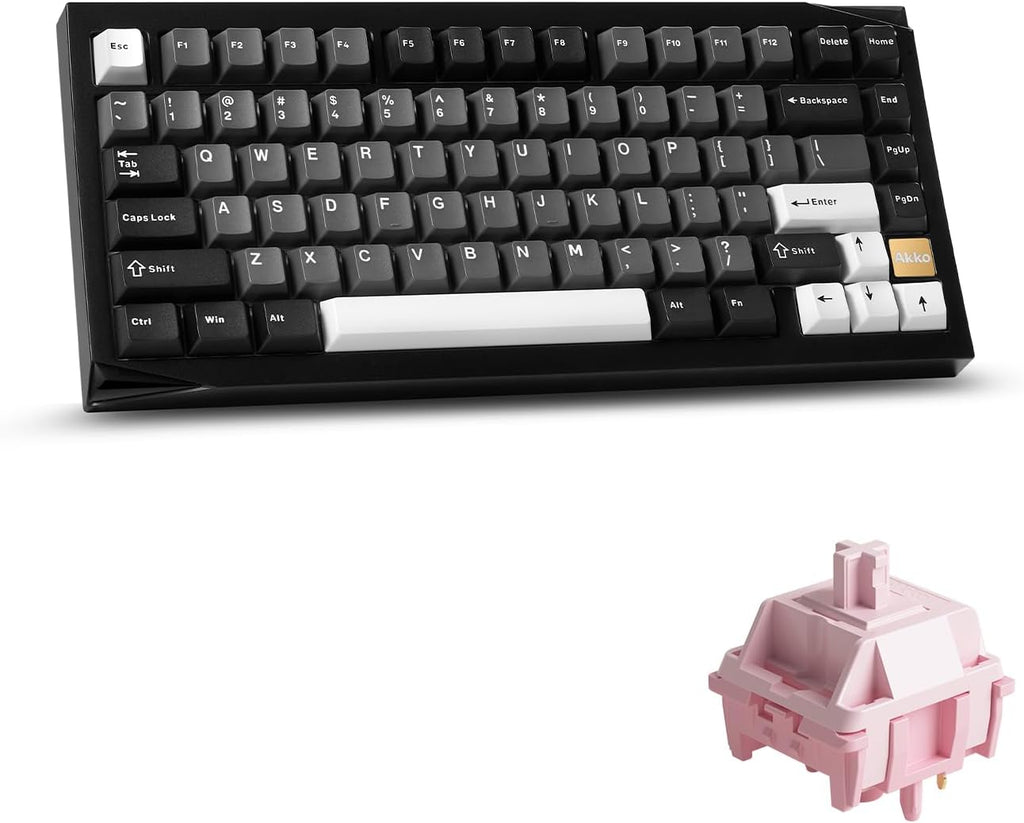 Akko Gem 01 QMK/VIA Aluminum Mechanical Keyboard Tri-Mode RGB Hot-swappable Wireless Gaming Keyboard, Black and Silver, Pre-lubed Stellar Rose Switch