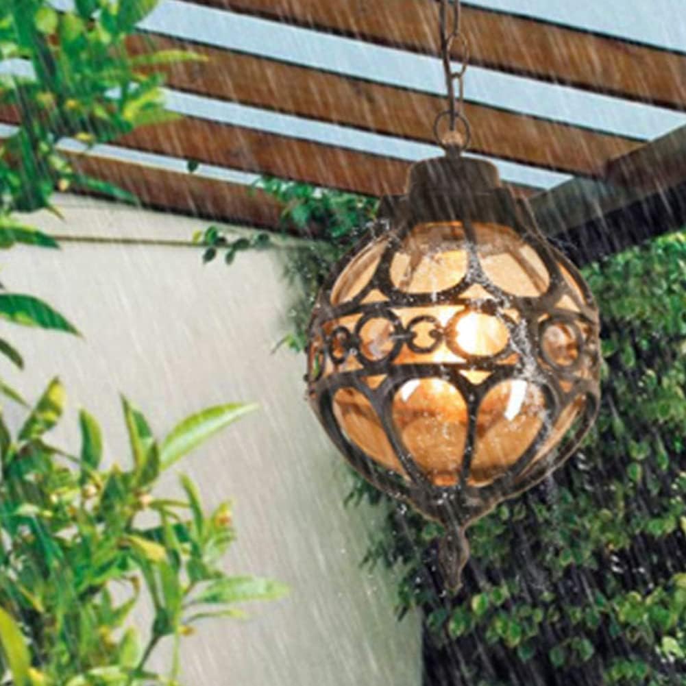 Retro Outdoor Pendant Light Industrial Vintage Outside Waterproof Ceiling Hanging Light Globe Glass Lampshade Aluminum Chandelier for Porch Garden Patio Farmhouse (Black,23cm)