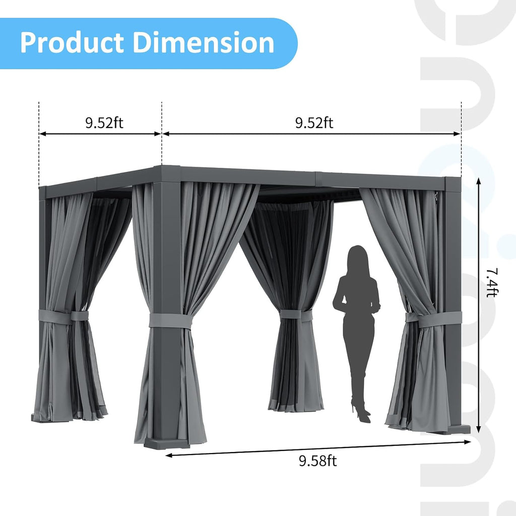 10×10FT Louvered Pergola, Adjustable Aluminum Gazebo with Ventilated Roof, Outdoor Shade Shelter for Patio, Garden, and Backyard
