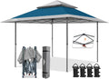 EAGLE PEAK 13x13 Straight Leg Pop Up Canopy Tent Instant Outdoor Canopy Easy Single Person Set up Folding Shelter w/Auto Extending Eaves 169 Square Feet of Shade (Blue/Gray)