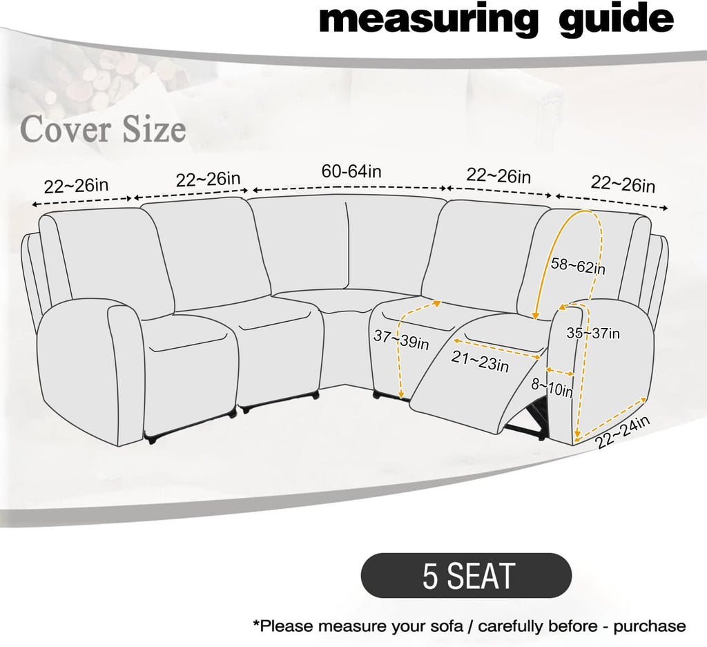 ALIECOM 100% Waterproof Recliner Sectional Couch Covers L Shape Stretch Corner Reclining Sectional Sofa Cover Washable Recliner Slipcover Protector for Dog Pet (5 Seat, Medium Gray)