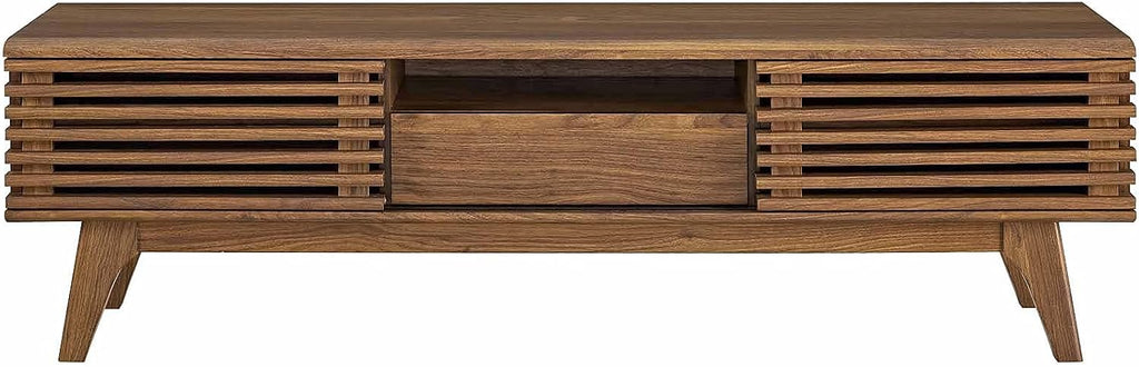 Modway Render Mid-Century Modern Low Profile 59 Inch TV Stand in Walnut