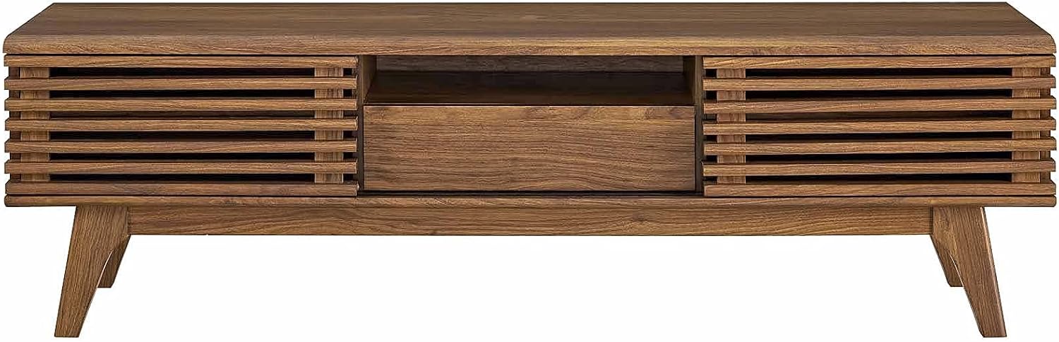 Modway Render Mid-Century Modern Low Profile 59 Inch TV Stand in Walnut