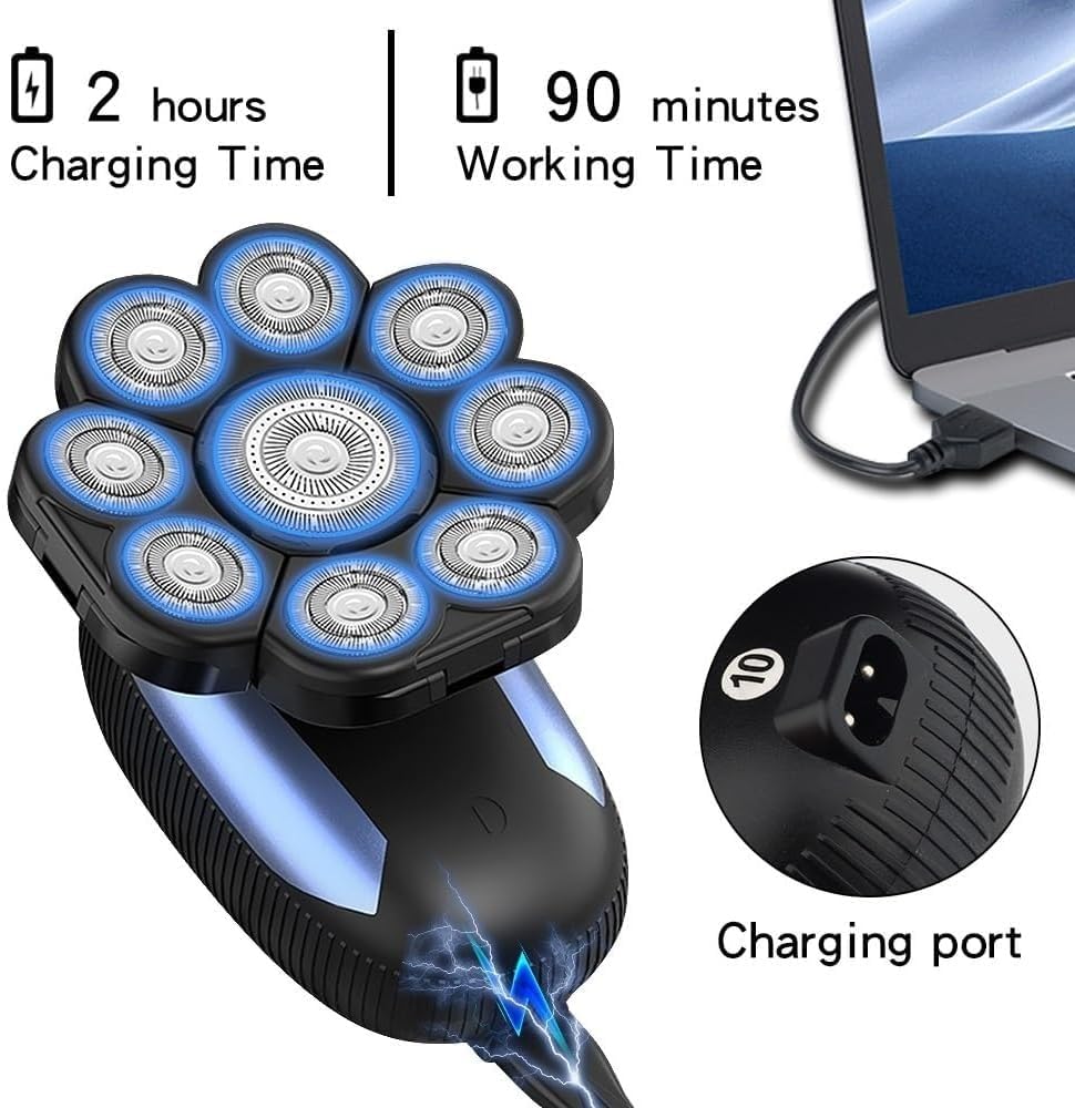 Electric Shavers for Bald Men, 6 in 1 Ipx7 Waterproof Electric Shaver Shaver for Men Beard Hair Trimmer Rechargeable Bald Shaver Grooming Kit