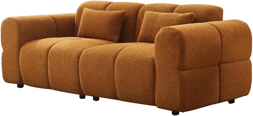 80' Modern Sofa Couch, Comfy Deep Seat Lambswool Cloud Sofa, Upholstered 3-Seater Boucle Couch, Oversized Loveseat for Living Room, Bedroom, Office, Apartment(Coffee)