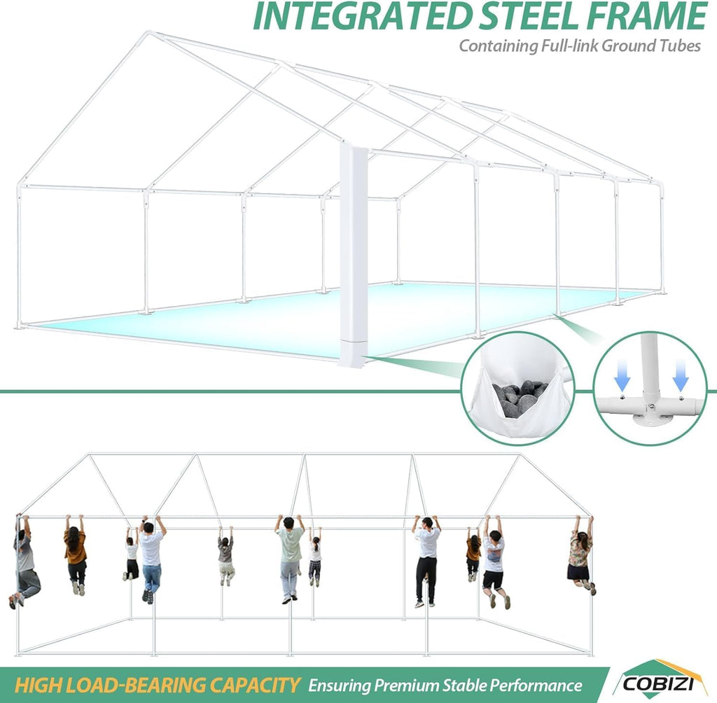 COBIZI 20x30 Party Tent Heavy Duty, Galvanized Wedding Tent, Event Shelter for Parties, Large Outdoor Gazebo with Removable Sidewall & Built-in Sandbag, Carpas para Fiestas, Waterproof, White