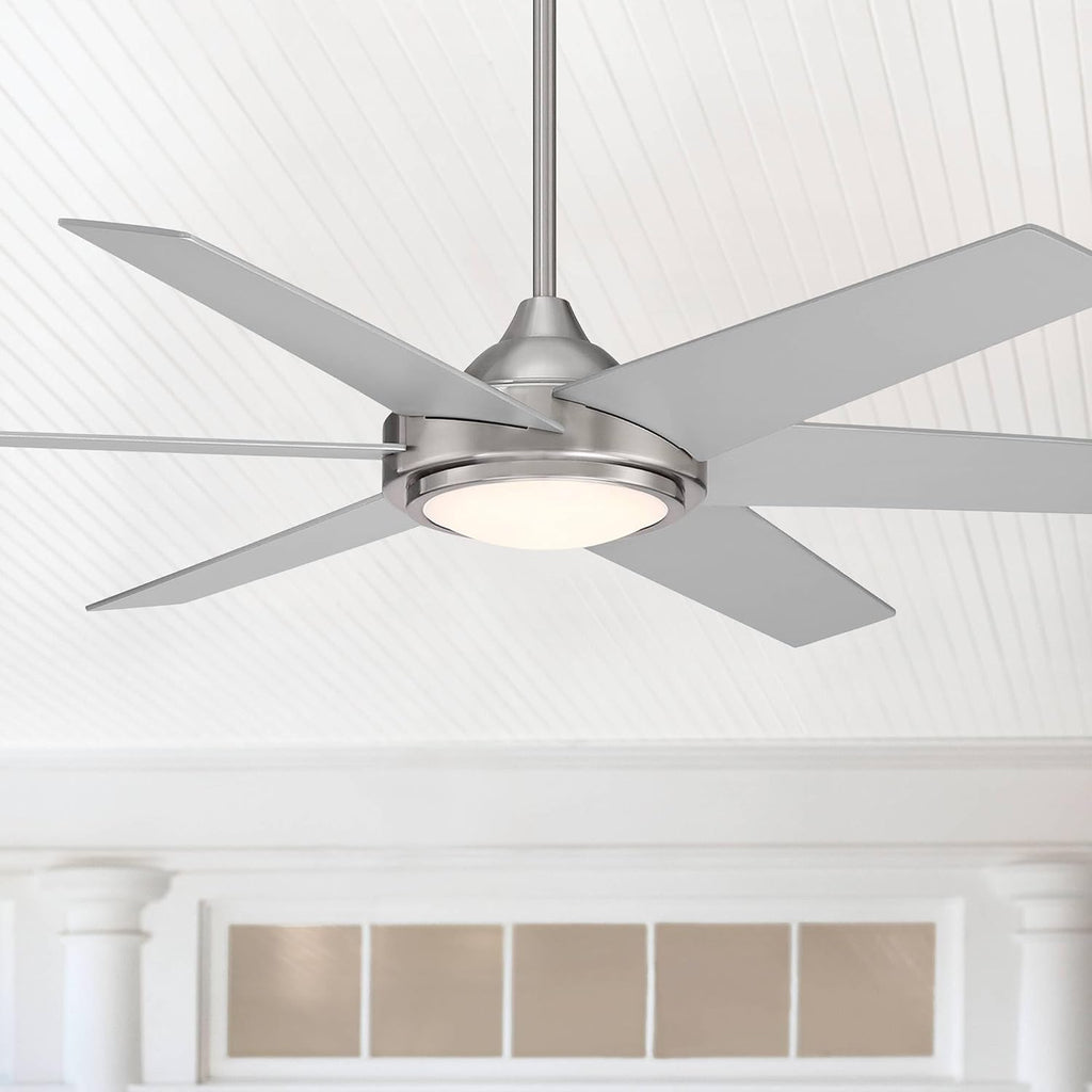 Casa Vieja 56' Estate Modern 6 Blade Indoor Outdoor Ceiling Fan with Light LED Remote Control Brushed Nickel White Diffuser Damp Rated for Patio Exterior House Porch Gazebo Garage