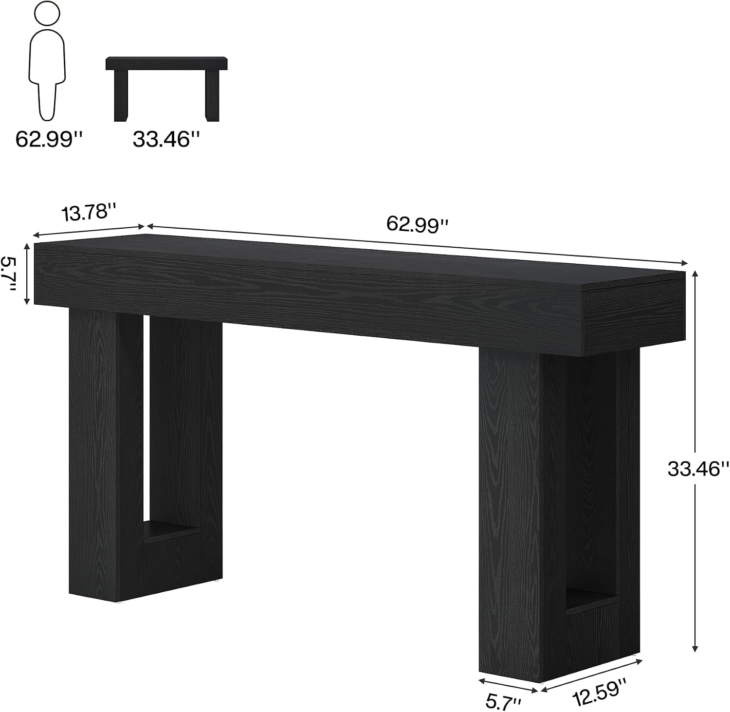 Tribesigns 63-Inch Long Console Table, Farmhouse Wooden Sofa Table Behind The Couch, Narrow Entryway Table for Entrance, Hallway, Living Room (Black)