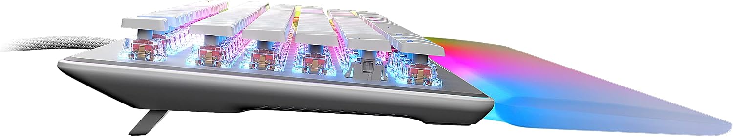 ROCCAT Vulcan II Max – Optical-Mechanical PC Gaming Keyboard with Customizable RGB Illuminated Keys and Palm Rest, Titan II Smooth Linear Switches, Aluminum Plate, 100M Keystroke Durability – White