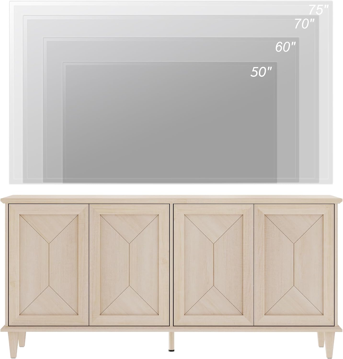 WAMPAT 65' Modern Farmhouse TV Stand with Handcrafted Patchwork Doors for 55-75' TVs, Entertainment Center Console with Cable Management, Adjustable Shelves Storage for Living Room, Light Oak