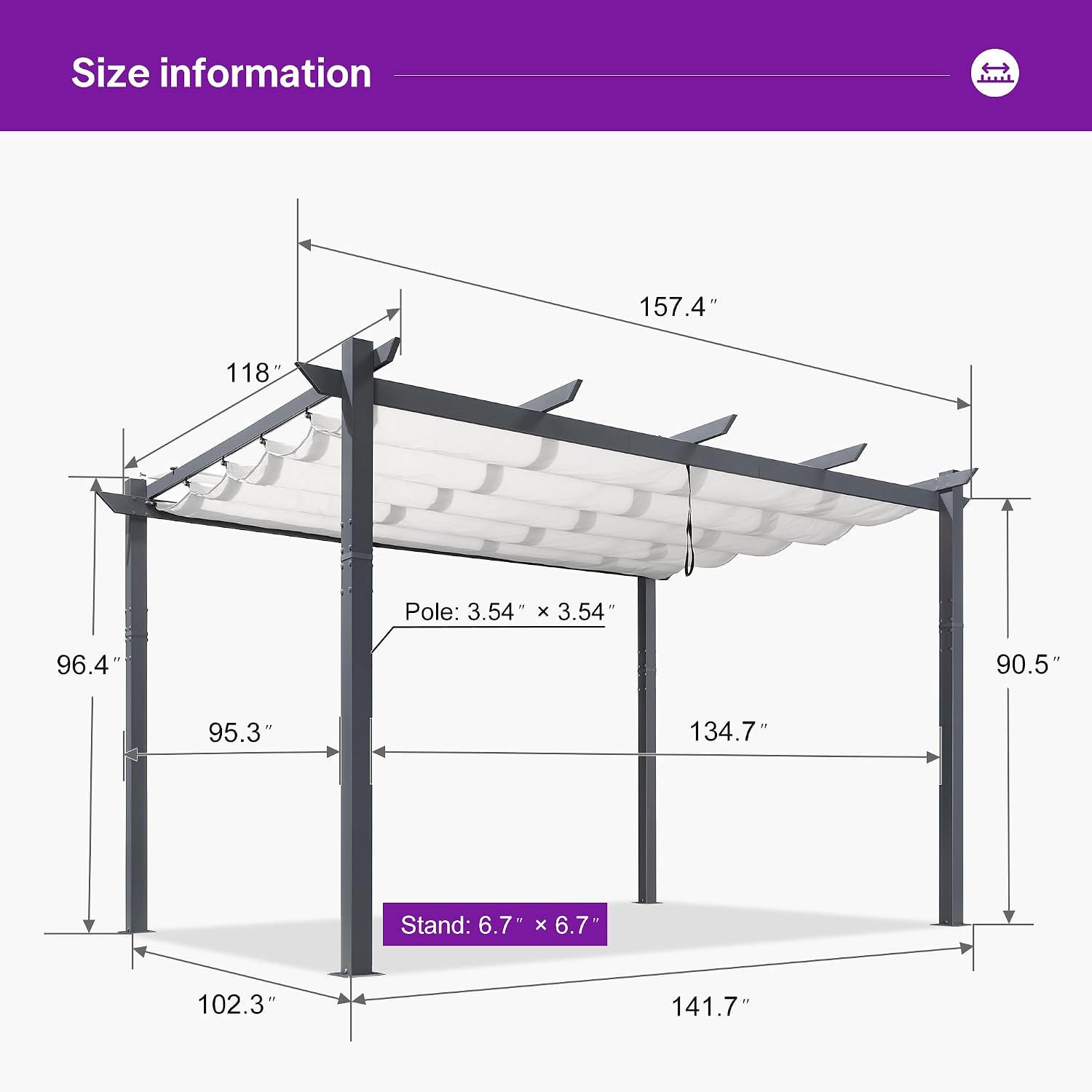 PURPLE LEAF 10' x 13' Aluminum Outdoor Pergola Wind-Resistant Retractable Pergola with Double Sun Shade Canopy Heavy-Duty Metal Pergola for Patios Backyard Deck Garden, White
