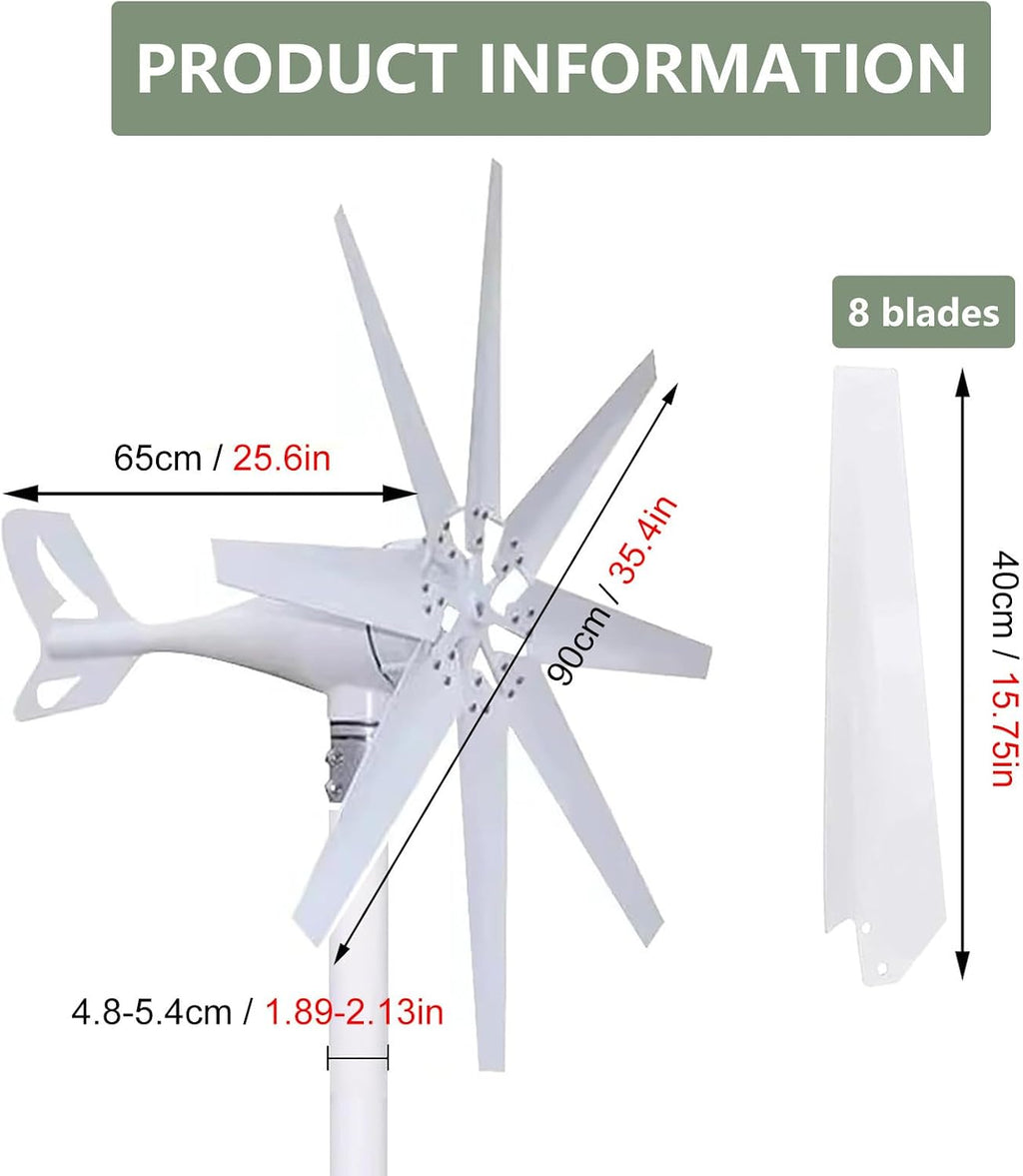 Wind Turbine Generator Kit, 14000W, 12V/24V/48V/110V/220V with 8 Blade, with MPPT Controller, Wind Power Generator for Marine, RV, Home, Windmill Generator Suit for Hybrid Solar Wind System,24V