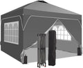 10x10 Pop Up Canopy Tent with One Push Setup, Portable Sun Shade Tent, Instant Easy Up Canopy with 4-Sidewalls & Hand Bag, Outdoor Fldable Gazebo with Vent Top, Grey.