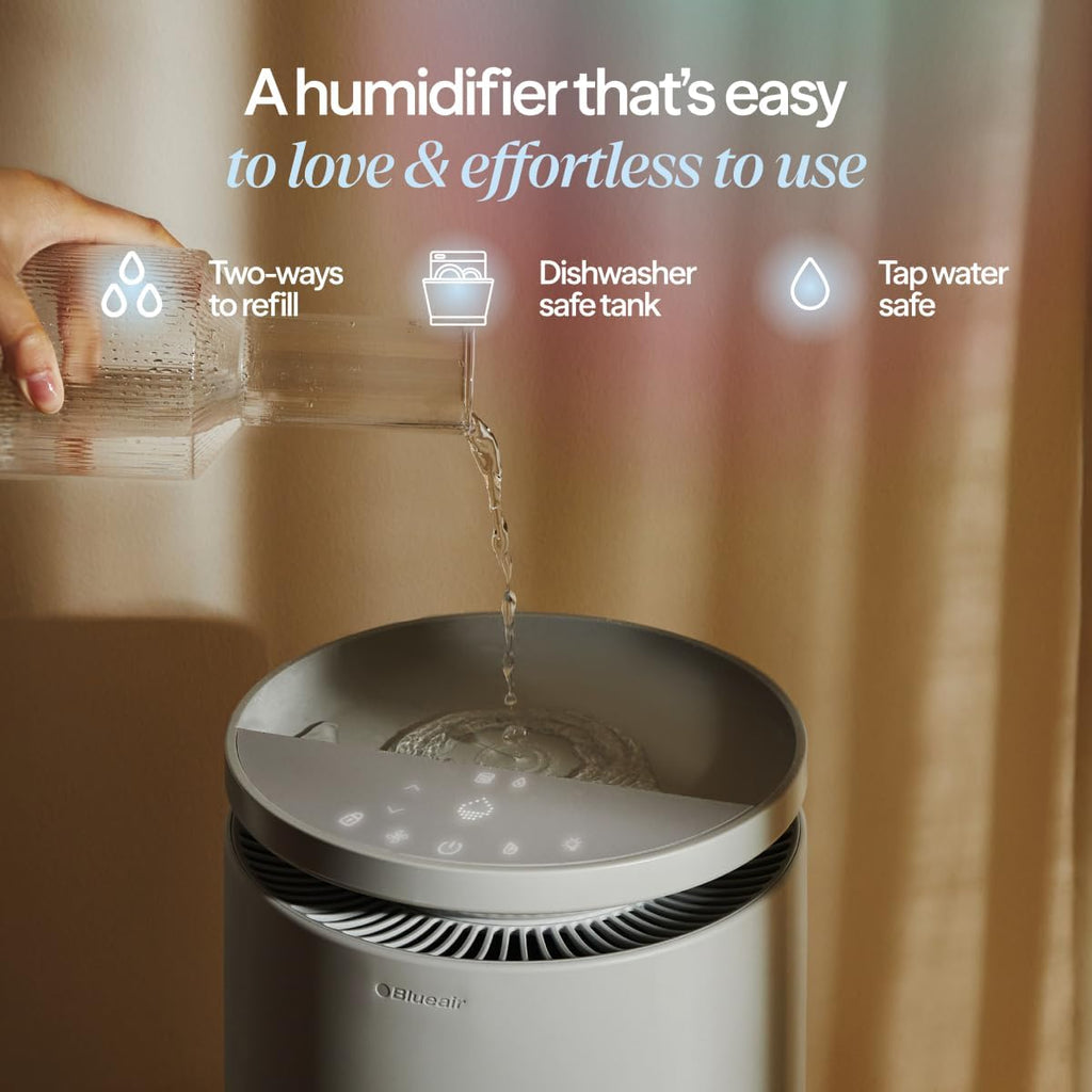 BLUEAIR Room Humidifier - DreamWell - 72Hr Top-Fill Mist-Free InvisibleMist Technology Aroma Stone for Essential Oils and Soothing Mood Lighting - Quiet Operation for Bedroom and Home Use, Grey