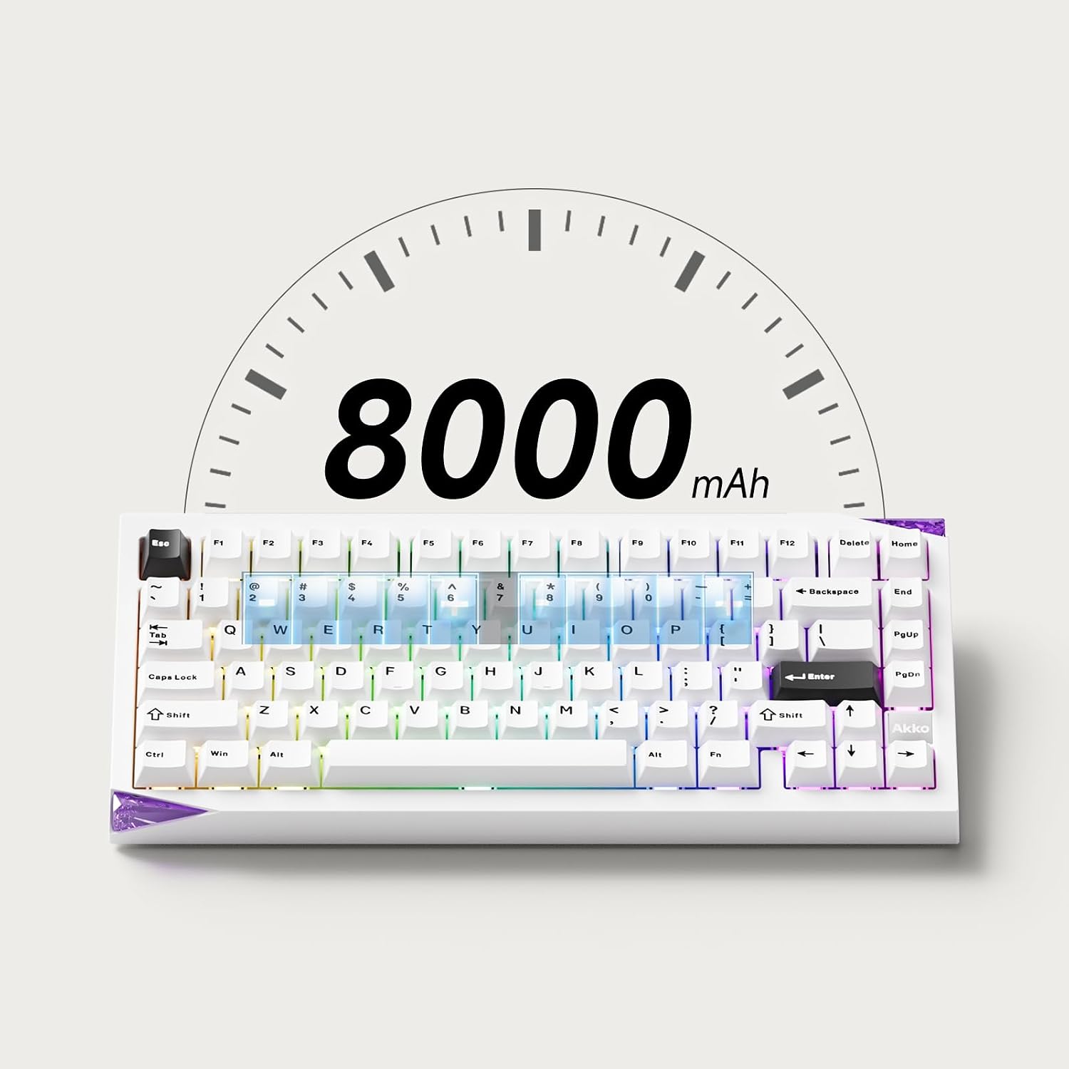 Akko Gem 01 QMK/VIA Aluminum Mechanical Keyboard Tri-Mode RGB Hot-swappable Wireless Gaming Keyboard, Black on White, Pre-lubed Mirror Switch
